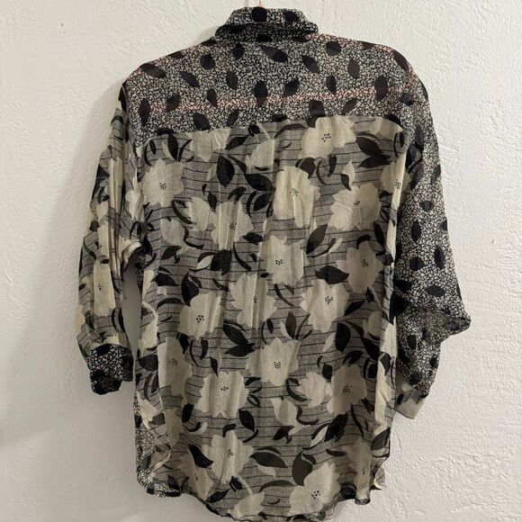 Vintage Silk Sheer Floral Grunge Unisex Button Down XL - Picture 3 of 3
